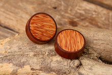 Load image into Gallery viewer, Blood Wood Round Plugs with Coconut Palm (Pair) - Bare Bones Organics