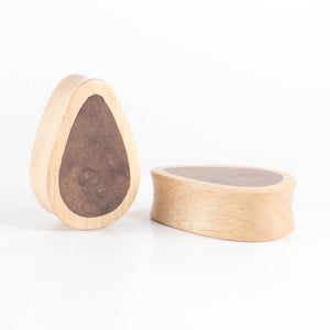 Hevea Wood Teardrop Plugs with Burl Walnut (Pair) - Bare Bones Organics