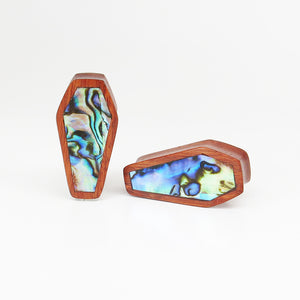 Blood Wood Coffin Plugs with Abalone Shell (Pair) - Bare Bones Organics