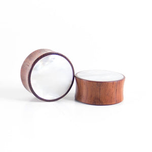 Blood Wood Round Plugs with Mother of Pearl Shell (Pair) - Bare Bones Organics