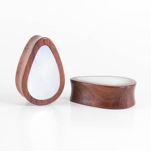 Blood Wood Teardrop Plugs with Mother of Pearl Shell (Pair) - Bare Bones Organics