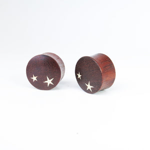 Vintage Blood Wood Plugs with Two White Star (Pair)