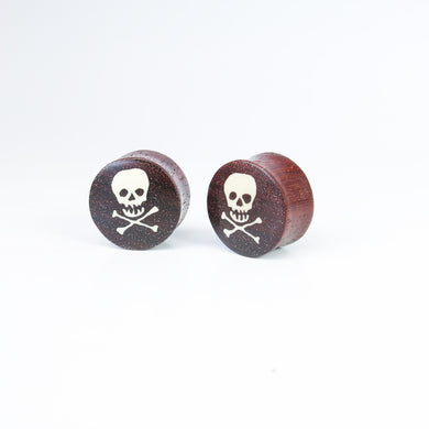Vintage Blood Wood Plugs with Pirate Skull (Pair)