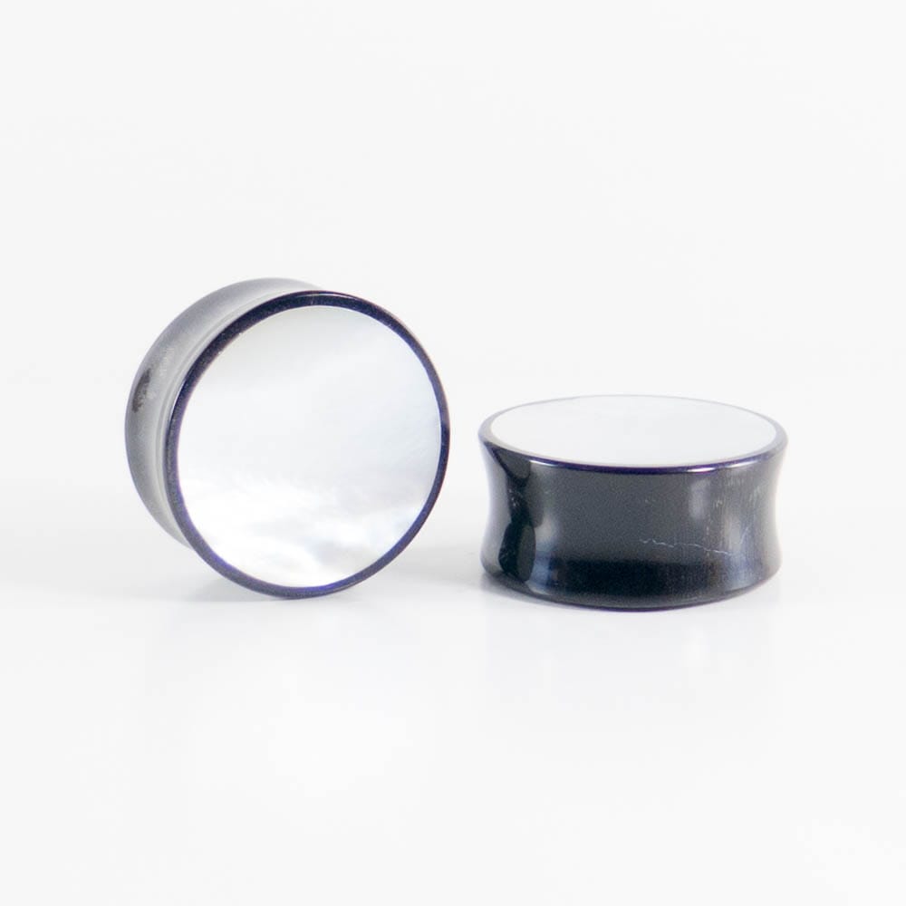 Buffalo Horn Round Plugs with Mother of Pearl Shell (Pair) - Bare Bones Organics