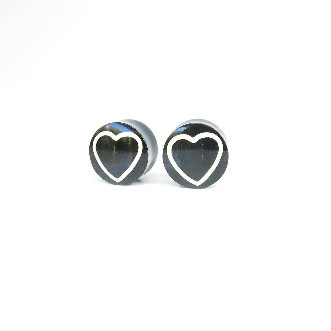 Buffalo Horn Hollow White Heart Vintage Plugs (Pair)