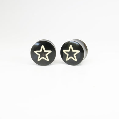 Vintage Buffalo Horn Plugs with Hollow White Star (Pair)