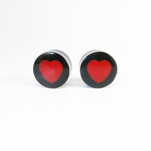 Buffalo Horn Red Heart Vintage Plugs (Pair)