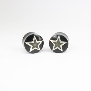 Vintage Buffalo Horn Plugs with Steel Star (Pair)