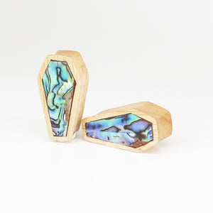 Hevea Wood Coffin Plugs with Abalone Shell (Pair)
