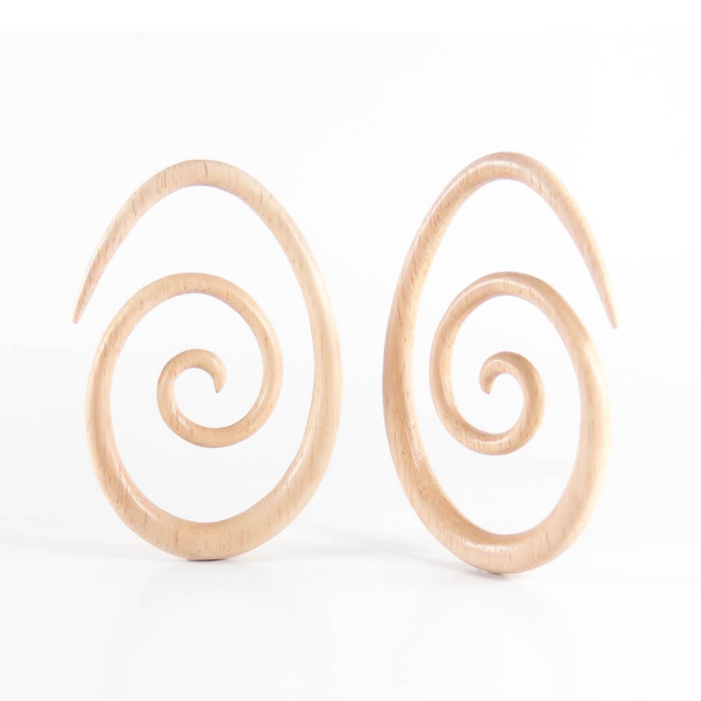 Hevea Wood Oval Spirals (Pair)