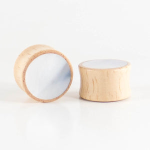 Hevea Wood Round Plugs with Mother of Pearl Shell (Pair) - Bare Bones Organics