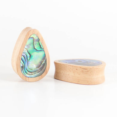 Hevea Wood Teardrop Plugs with Abalone Shell (Pair) - Bare Bones Organics