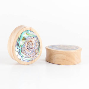 Hevea Wood Oval Teardrop Plugs with Abalone Shell (Pair) - Bare Bones Organics