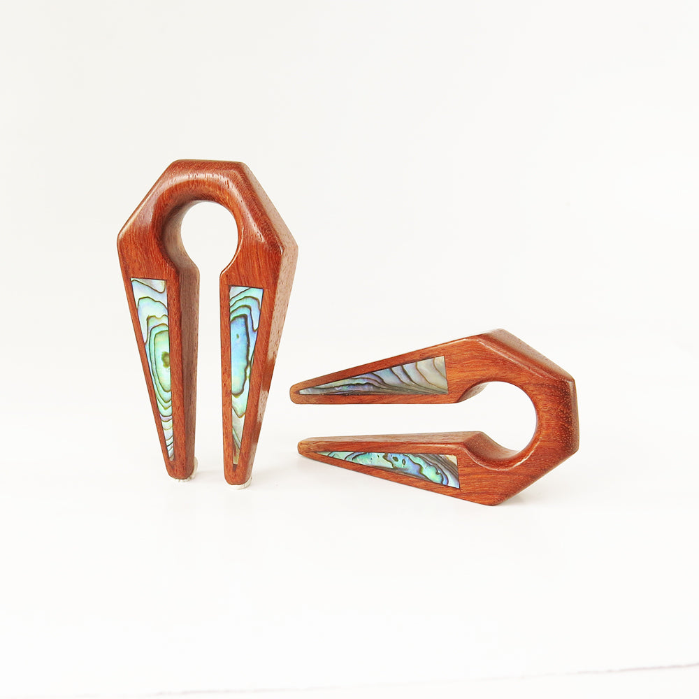 Blood Wood Keyhole Ear Weights with Abalone Shell (Pair) - Bare Bones Organics