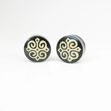 Vintage Buffalo Horn Plugs with Tribal Rune (Pair)